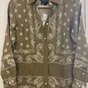 J. Crew Olive Green SILK Paisley Shirt Jacket size 0